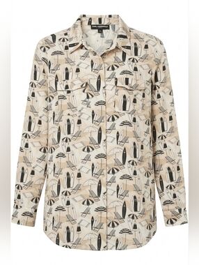 ​KARL LAGERFELD PARIS Women's Whimsical Destination Beach Print Point Collar